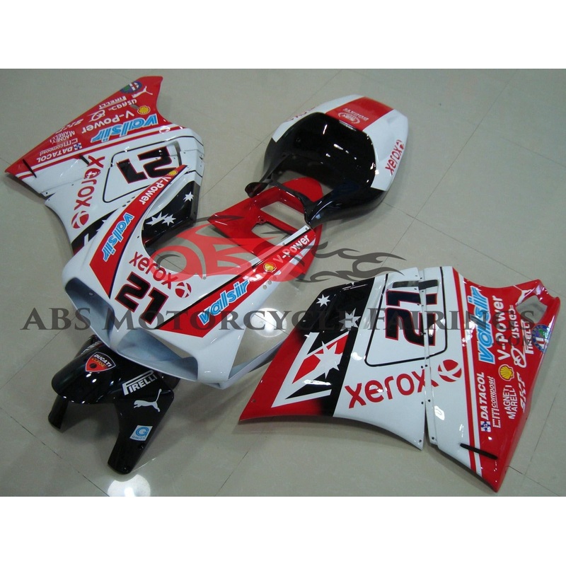 Ducati 748 (1994-2003) White, Red & Black #21 Fairings Clear Windscreen: Free No Bolt Kit