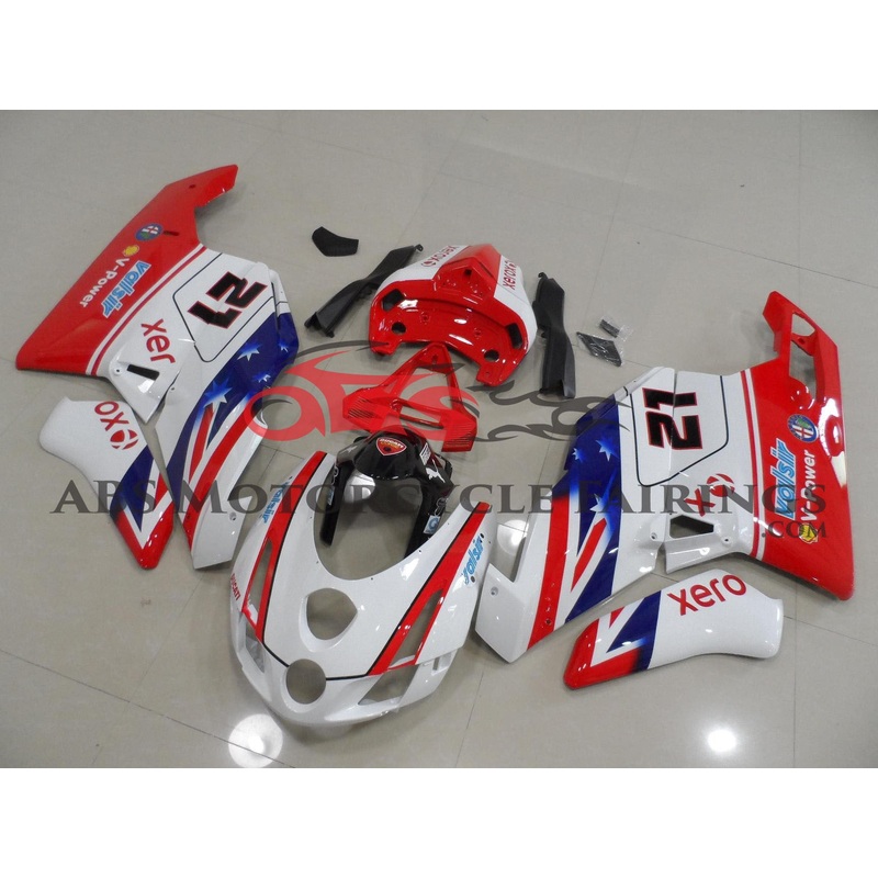 Ducati 749 (2003-2004) Red, White & Blue #21 Fairings Clear Windscreen: Free No Seat Cowl No Bolt Kit