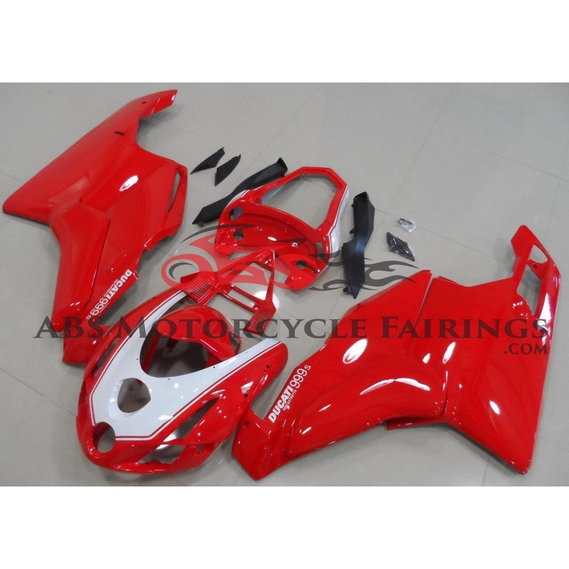 Ducati 749 (2003-2004) Red & White Fairings Clear Windscreen: Free No Seat Cowl No Bolt Kit