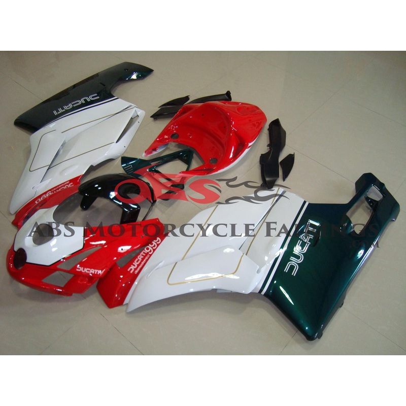 Ducati 749 (2003-2004) Red, White & Green Fairings Clear Windscreen: Free No Seat Cowl No Bolt Kit