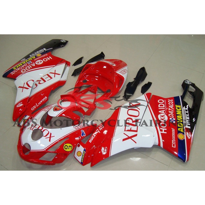 Ducati 749 (2003-2004) Red & White XEROX Fairings Clear Windscreen: Free No Seat Cowl No Bolt Kit