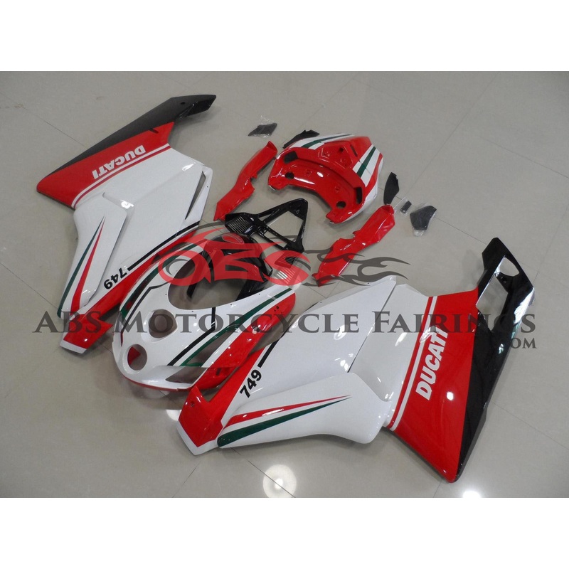 Ducati 749 (2003-2004) White, Red, Green & Black Fairings Clear Windscreen: Free No Seat Cowl No Bolt Kit
