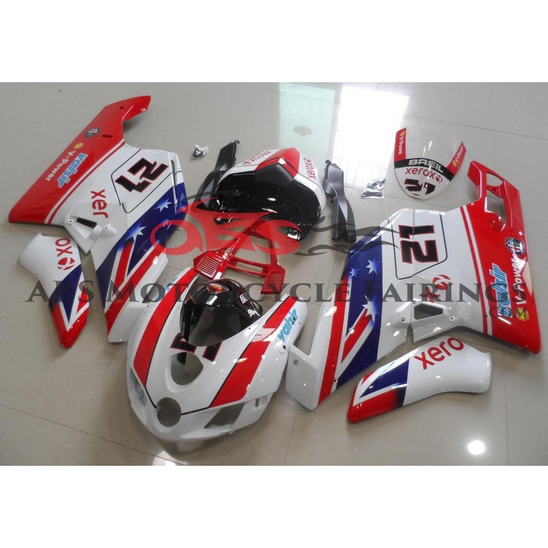 Ducati 749 (2005-2006) Red, White & Blue #21 Fairings Clear Windscreen: Free No Seat Cowl No Bolt Kit