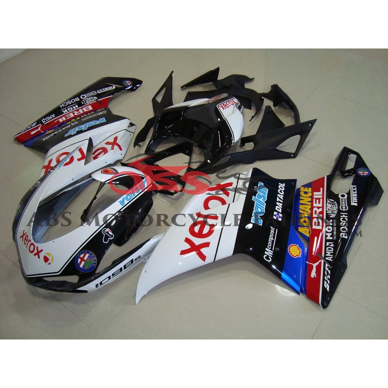 Ducati 848 (2007-2014) Black & White Xerox Fairings Clear Windscreen: Free No Seat Cowl No Bolt Kit