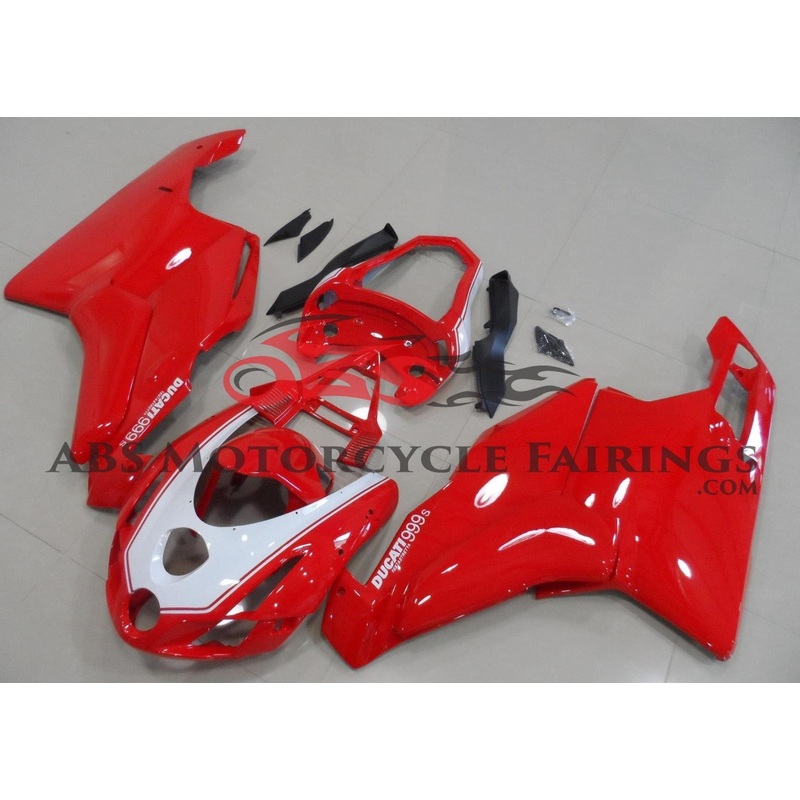 Ducati 999 (2003-2004) Red & White Fairings Clear Windscreen: Free No Seat Cowl No Bolt Kit