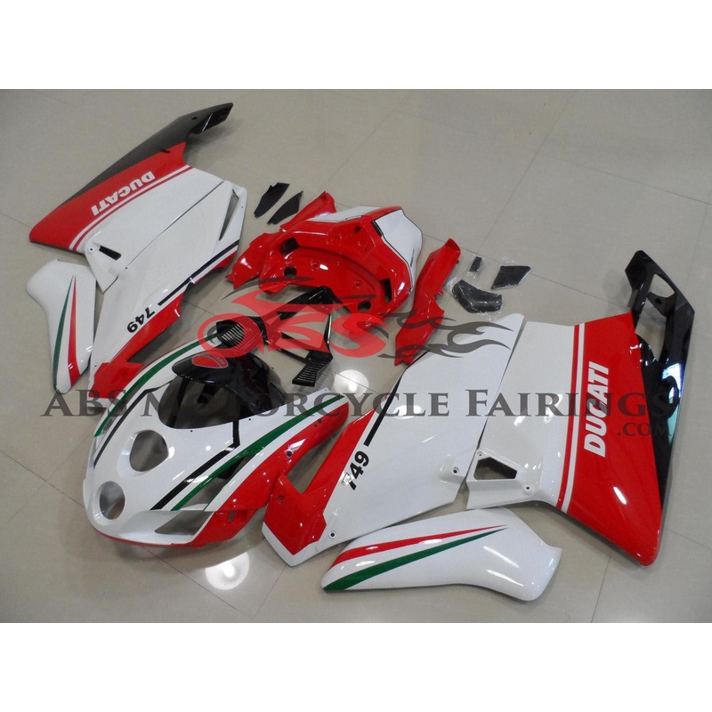 Ducati 999 (2003-2004) White, Red, Green & Black Fairings Clear Windscreen: Free No Seat Cowl No Bolt Kit