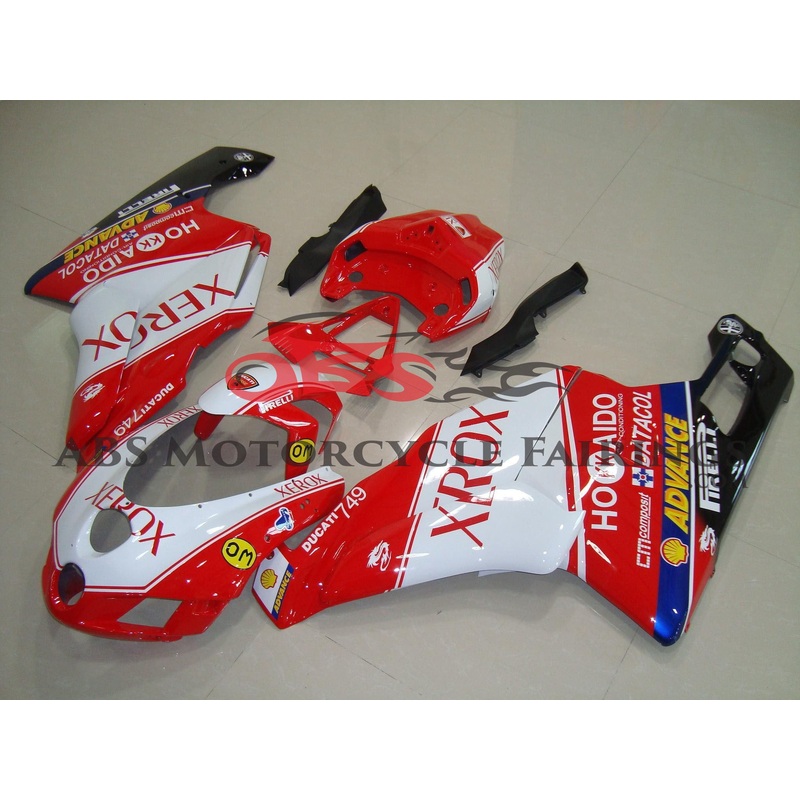 Ducati 999 (2005-2006) Red & White Xerox Hokkaido Fairings Clear Windscreen: Free No Seat Cowl No Bolt Kit