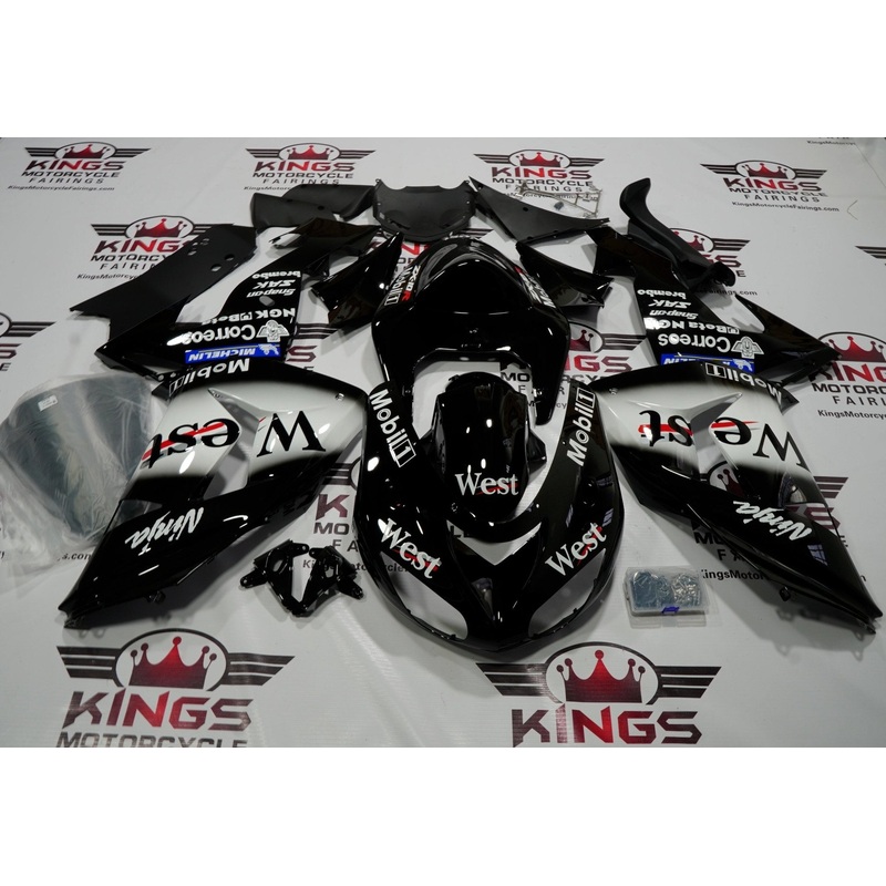 Fairing kit for a Kawasaki Ninja ZX10R (2006-2007) Black & White West Mobil Clear Windscreen: Free No Seat Cowl No Bolt Kit