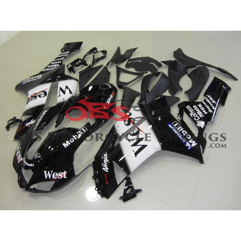 Fairing kit for a Kawasaki Ninja ZX6R 636 (2007-2008) Black & White West Clear Windscreen: Free No Seat Cowl No Bolt Kit