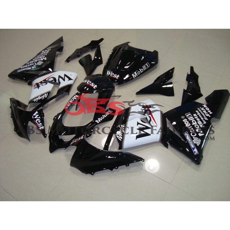 Fairing kit for a Kawasaki ZX10R (2004-2005) Black & White West Mobil No Seat Cowl No Bolt Kit No Tank