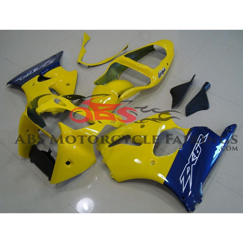 Fairing kit for a Kawasaki ZX6R 636 (2000-2002) Yellow & Blue Clear Windscreen: Free No Seat Cowl No Bolt Kit