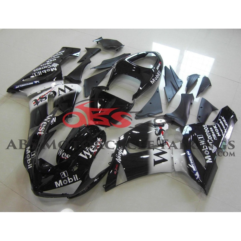 Fairing kit for a Kawasaki ZX6R 636 (2005-2006) Black & White West Clear Windscreen: Free No Seat Cowl No Bolt Kit