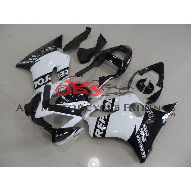 Honda CBR600F4i (2001-2003) White & Black REPSOL Fairings Clear Windscreen: Free No Bolt Kit No Tank