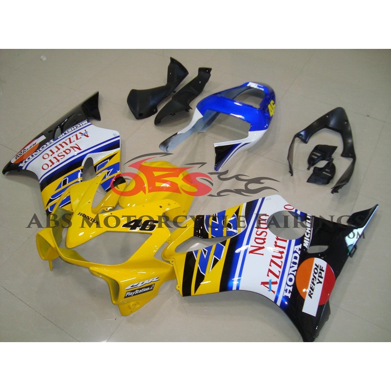 Honda CBR600F4i (2001-2003) Yellow, White, Black & Blue Fairings Clear Windscreen: Free No Bolt Kit No Tank