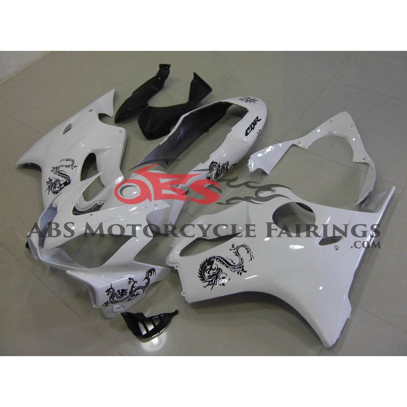 Honda CBR600F4i (2004-2007) White with Black Dragon Fairings Clear Windscreen: Free No Bolt Kit No Tank