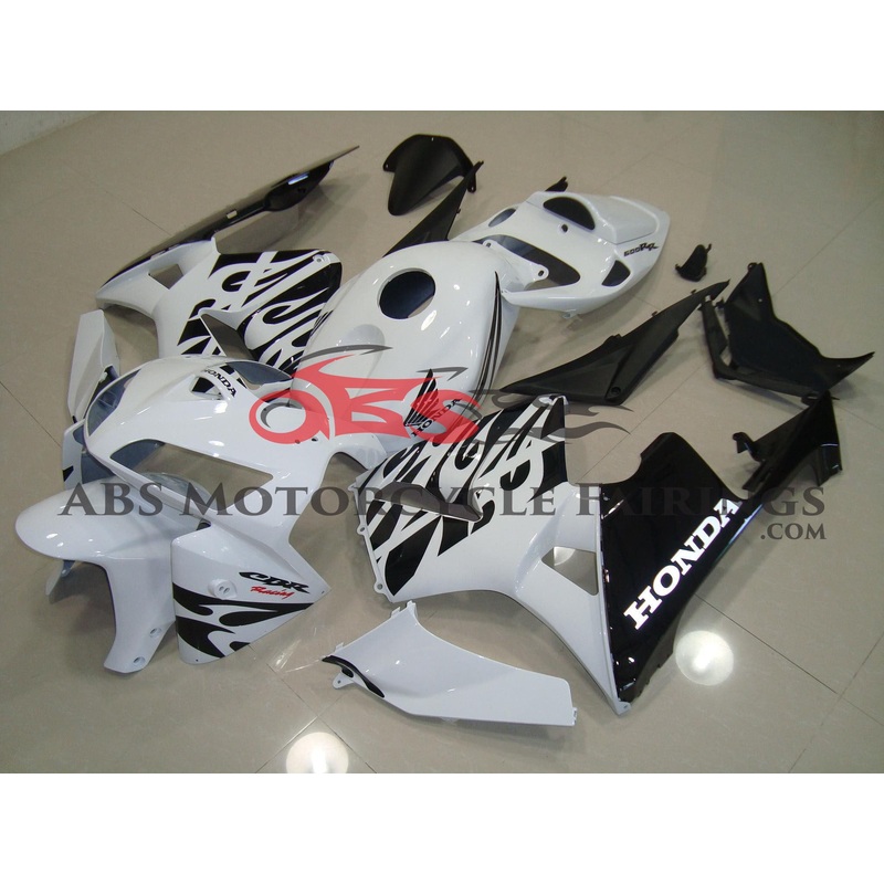 Honda CBR600RR (2005-2006) White & Black Tribal Fairings No Seat Cowl No Bolt Kit No Tank