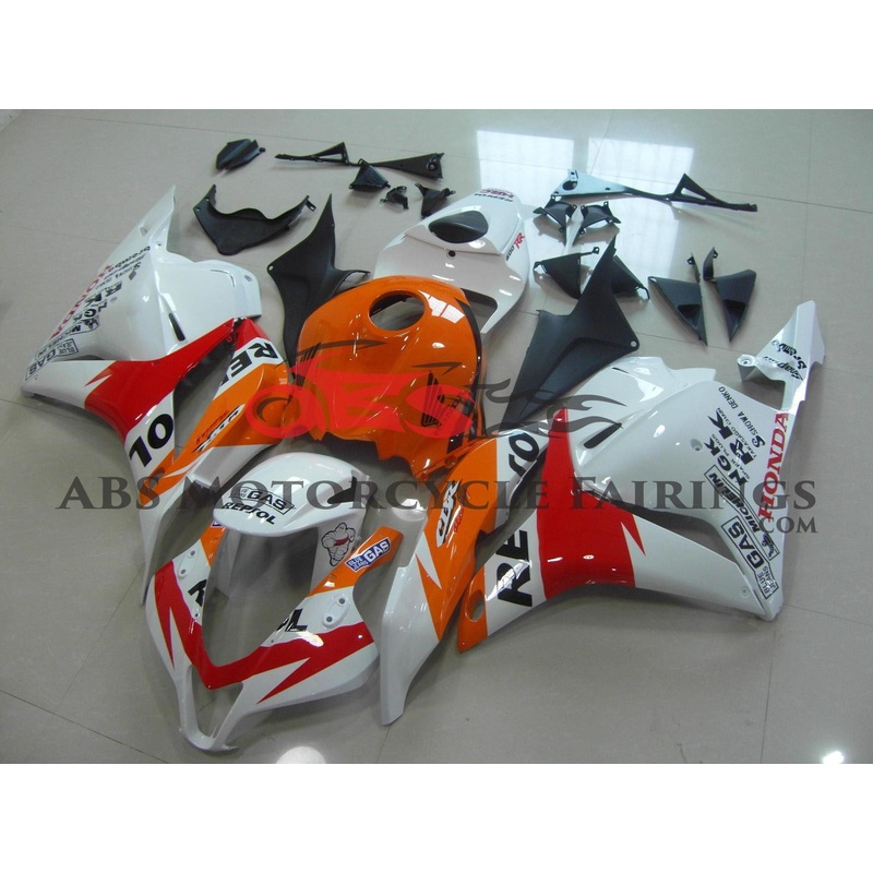 Honda CBR600RR (2009-2012) White, Orange & Red Repsol Fairings No Seat Cowl No Bolt Kit No Tank