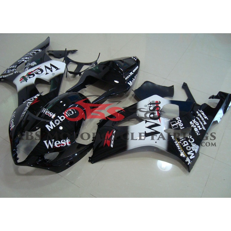 Suzuki GSXR1000 (2003-2004) Black, White, Red West Fairings Clear Windscreen: Free No Seat Cowl No Bolt Kit