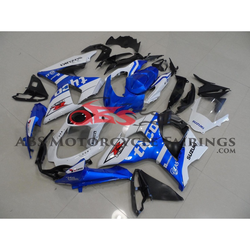 Suzuki GSXR1000 (2009-2016) Blue & White Tyco Fairings Clear Windscreen: Free No Seat Cowl No Bolt Kit