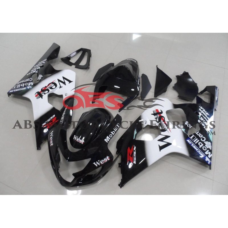 SUZUKI GSXR750 (2004-2005) BLACK & WHITE WEST FAIRINGS No Seat Cowl No Bolt Kit No Tank