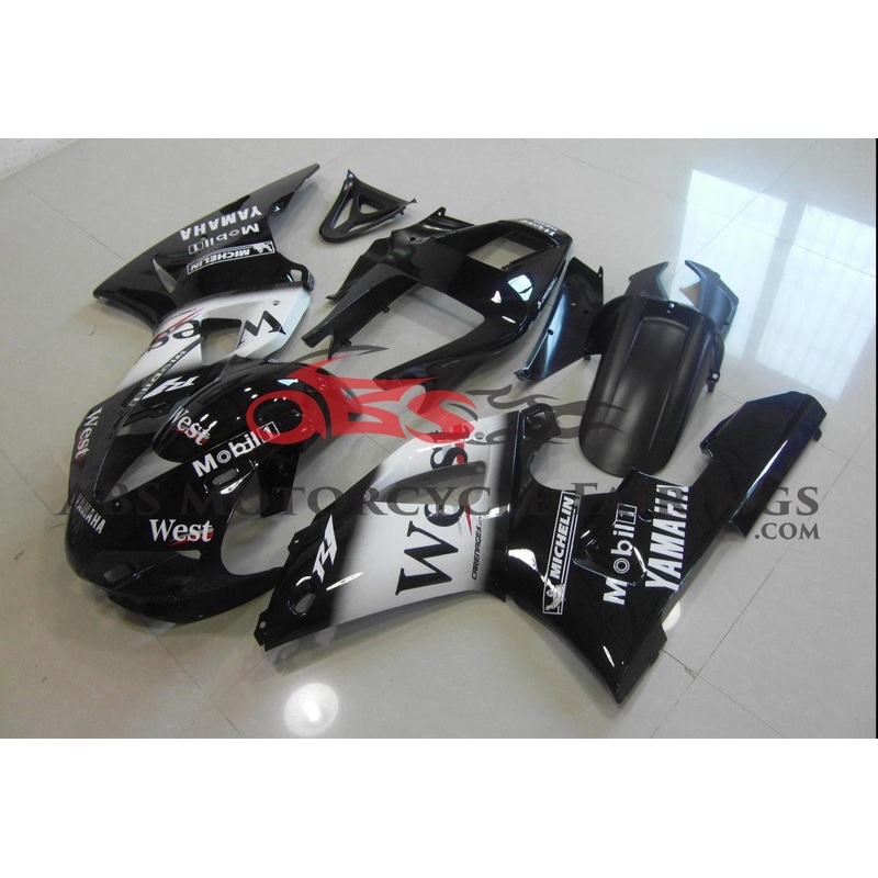 Yamaha YZF-R1 (1998-1999) Black & White West Fairings Clear Windscreen: Free No Seat Cowl No Bolt Kit