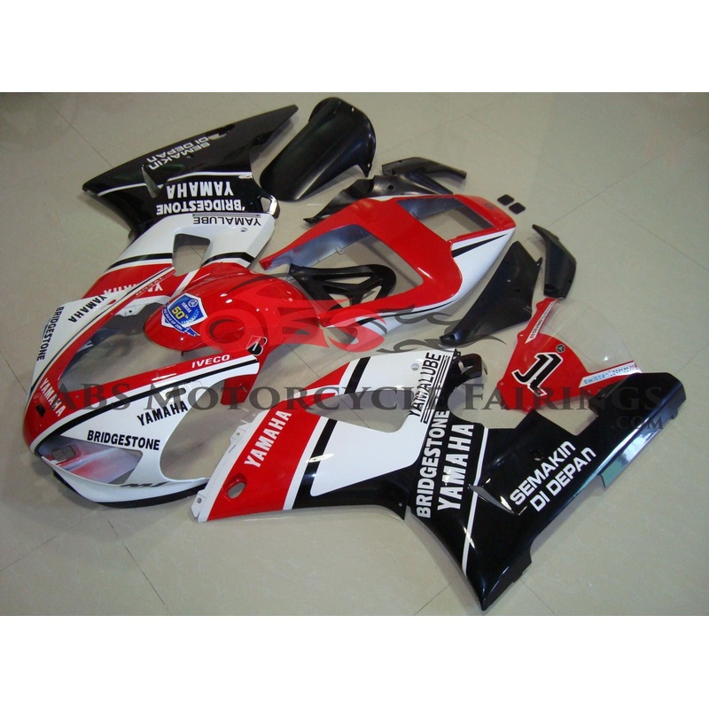 Yamaha YZF-R1 (1998-1999) Red, White & Black Yamalube Fairings Clear Windscreen: Free No Seat Cowl No Bolt Kit
