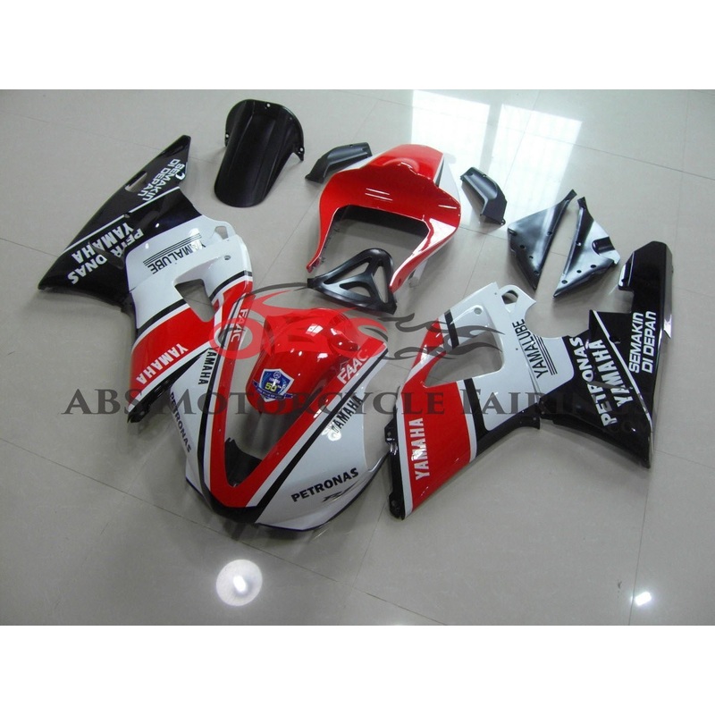 Yamaha YZF-R1 (2000-2001) Red, White and Black Yamalube Fairings Clear Windscreen: Free No Seat Cowl No Bolt Kit