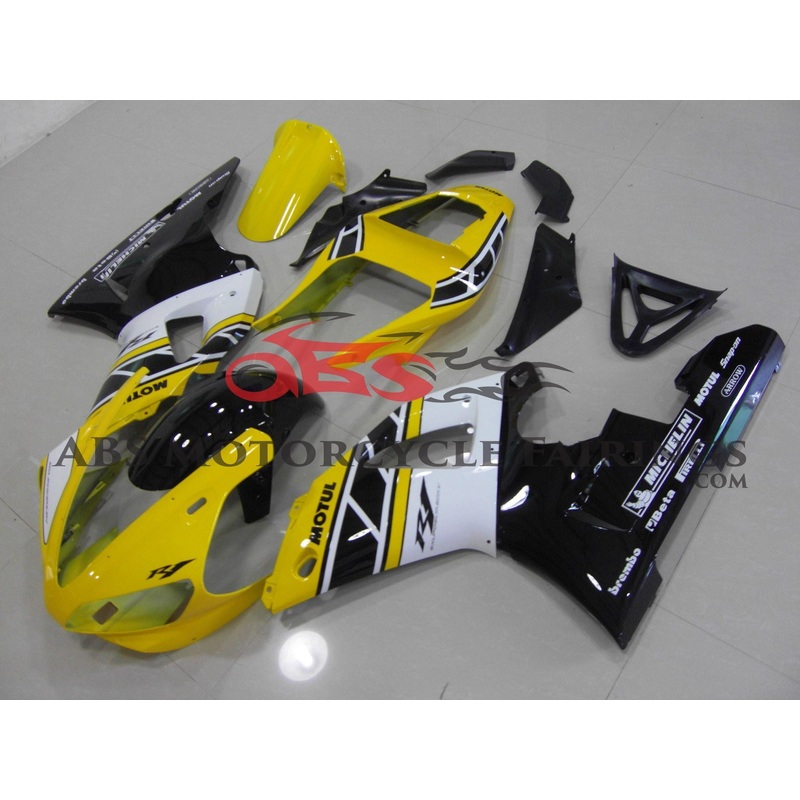 Yamaha YZF-R1 (2000-2001) Yellow, Black and White Fairings Clear Windscreen: Free No Seat Cowl No Bolt Kit