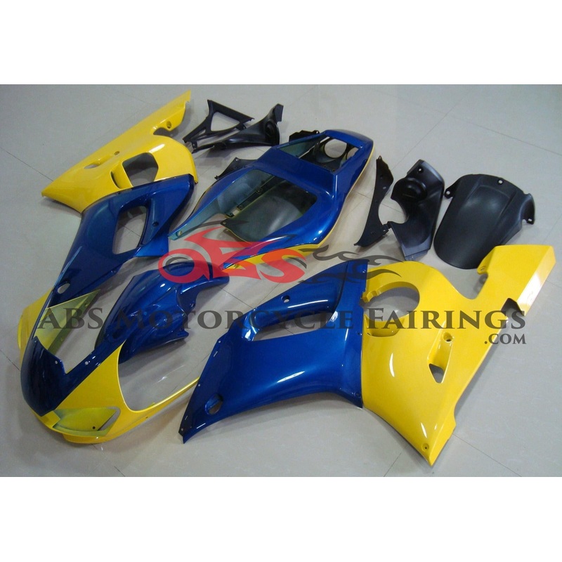 Yamaha YZF-R6 (1998-2002) Yellow & Blue Fairings Clear Windscreen: Free No Bolt Kit