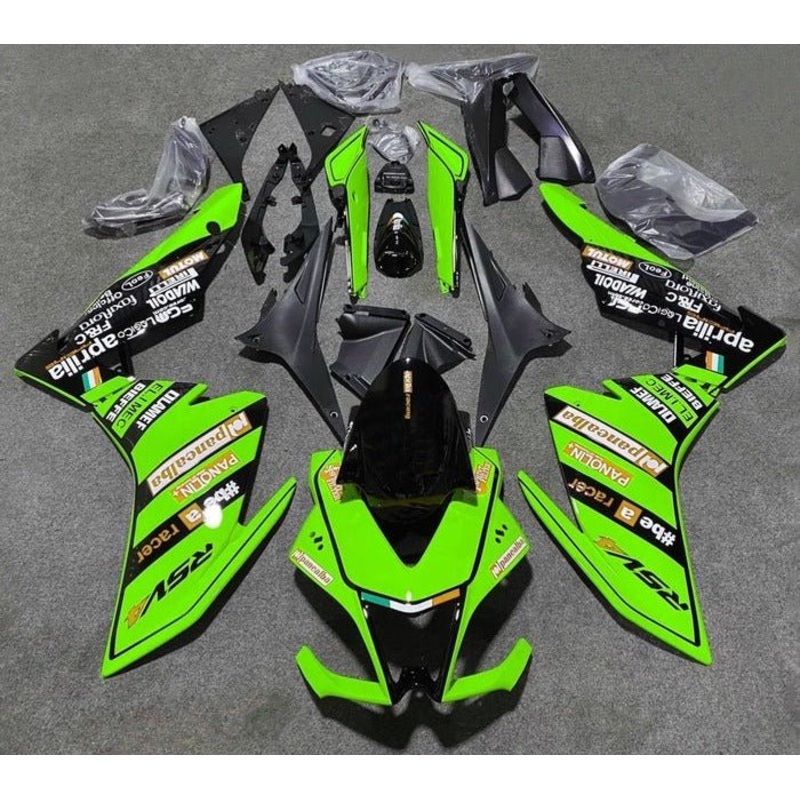 Aprilia RSV4 1000 (2009-2015) Green, Black Fairings No Bolt Kit No Seat Cowl Free Clear Windscreen