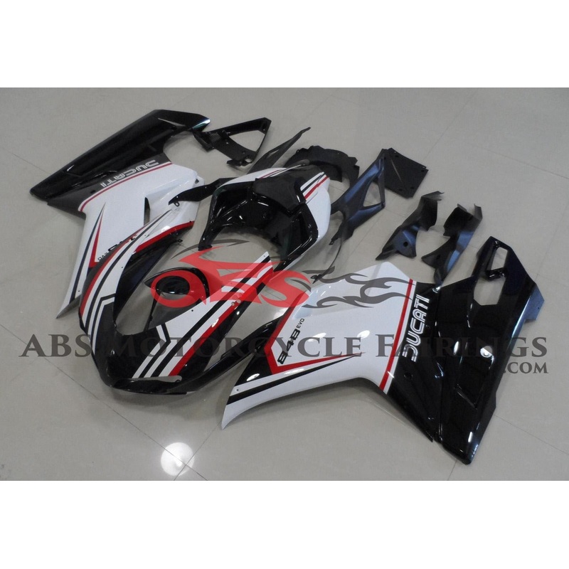 Ducati 1098 (2007-2012) Black, White & Red Tricolor Fairings Clear Windscreen: Free No Seat Cowl No Bolt Kit