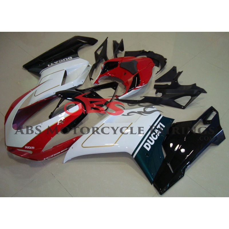 Ducati 1098 (2007-2012) Red, White, Green, Black & Gold Fairings Clear Windscreen: Free No Seat Cowl No Bolt Kit