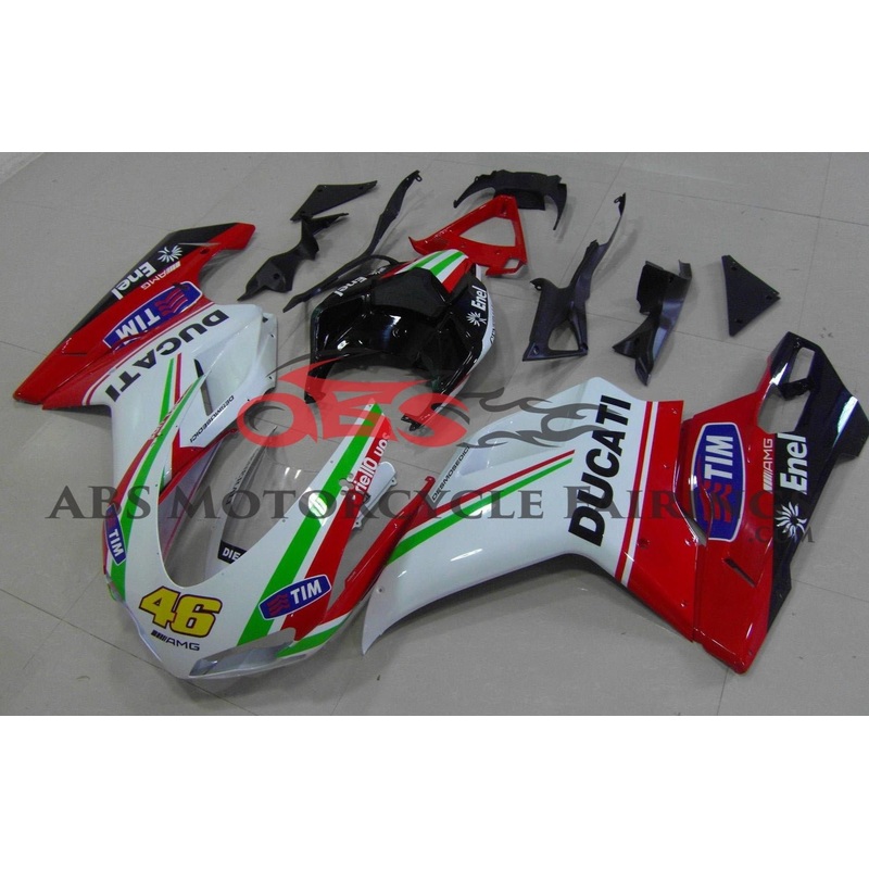 Ducati 1098 (2007-2012) White, Red & Green #46 Fairings Clear Windscreen: Free No Seat Cowl No Bolt Kit