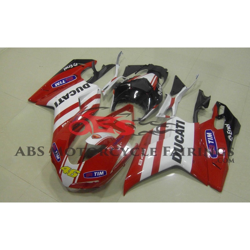 Ducati 1198 (2007-2012) Red, White, Black & Yellow Tim #46 Fairings Clear Windscreen: Free No Seat Cowl No Bolt Kit