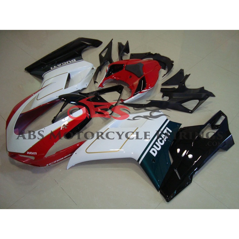 Ducati 1198 (2007-2012) RED, WHITE, GREEN, BLACK & GOLD FAIRINGS Clear Windscreen: Free No Seat Cowl No Bolt Kit