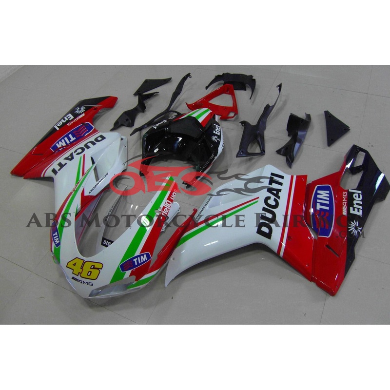 Ducati 1198 (2007-2012) White, Red & Green #46 Fairings Clear Windscreen: Free No Seat Cowl No Bolt Kit