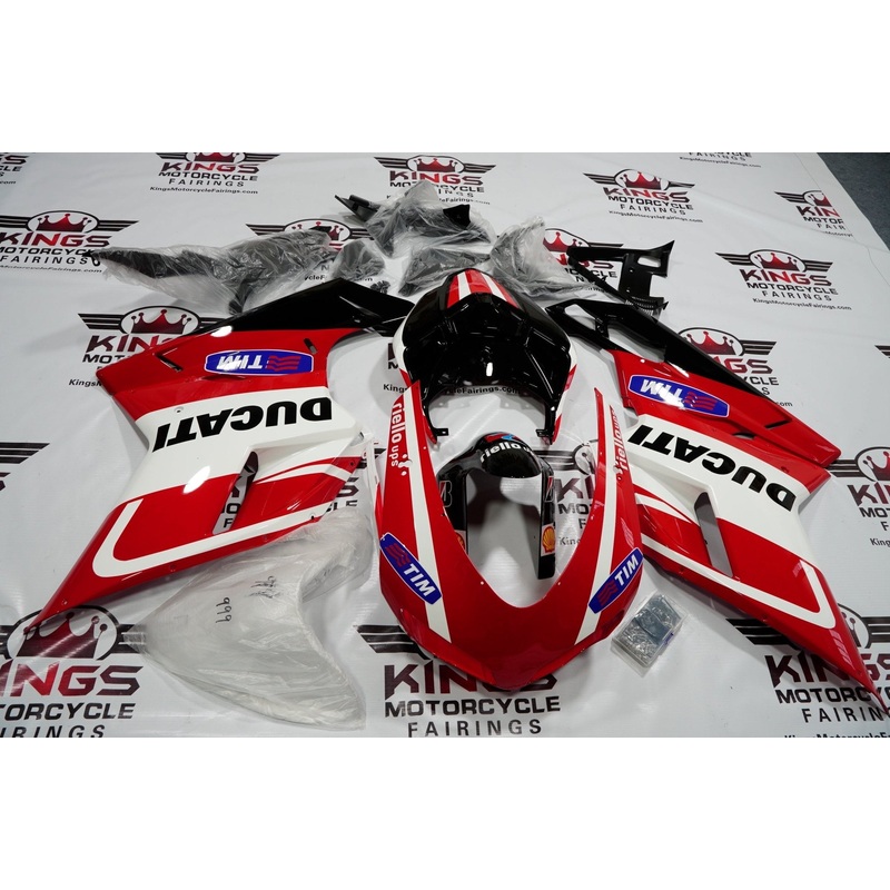 Ducati 848 (2007-2014) Red, White, Black Tim Fairings Clear Windscreen: Free No Seat Cowl No Bolt Kit