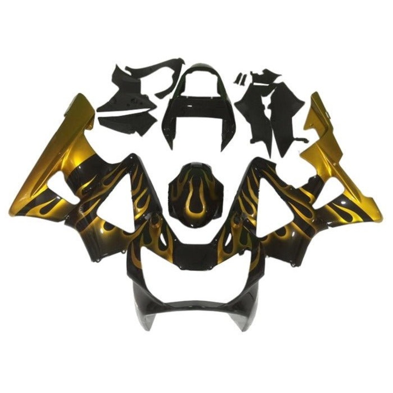 Honda CBR900RR 929 (2000-2001) Black, Gold Flames Fairings Clear Windscreen: Free No Bolt Kit