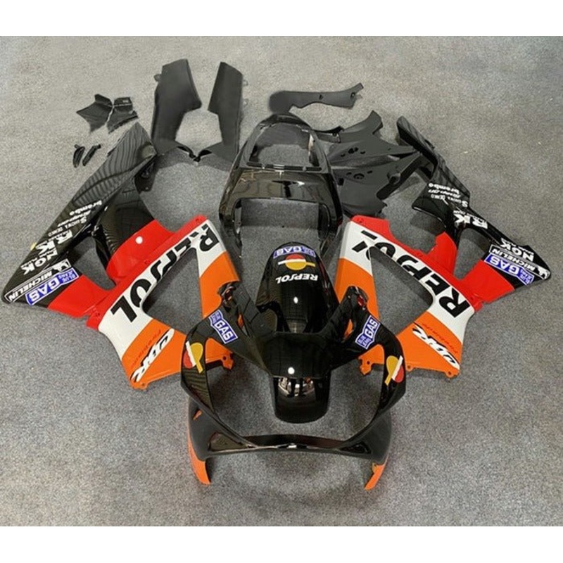 Honda CBR900RR 929 (2000-2001) Black, Orange Repsol Fairings Clear Windscreen: Free No Bolt Kit