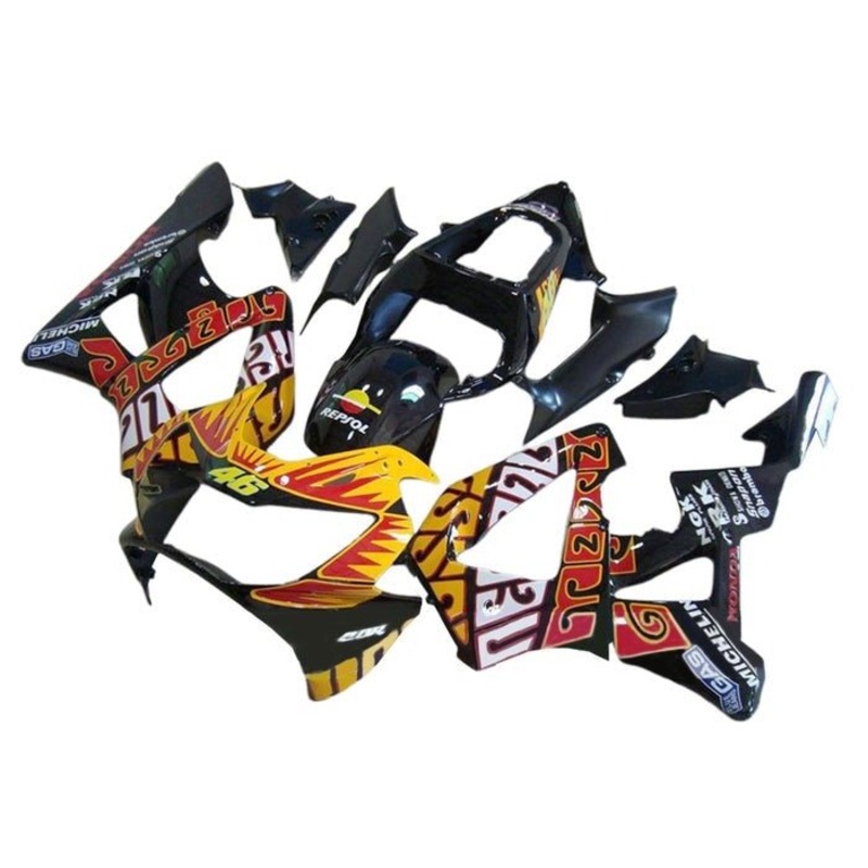 Honda CBR900RR 929 (2000-2001) Black, Yellow Rossi Fairings Clear Windscreen: Free No Bolt Kit