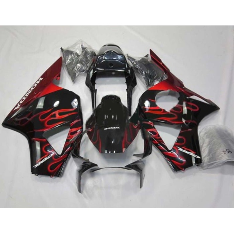 HONDA CBR900RR 954 (2002-2003) Black, Red Flames Fairings Clear Windscreen: Free No Bolt Kit