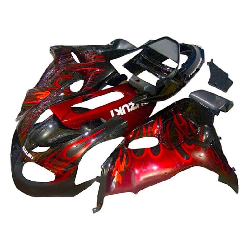 Suzuki TL1000R (1998-2003) Black, Dark Red, Flames Fairings Clear Windscreen: Free No Bolt Kit No Tank Cover