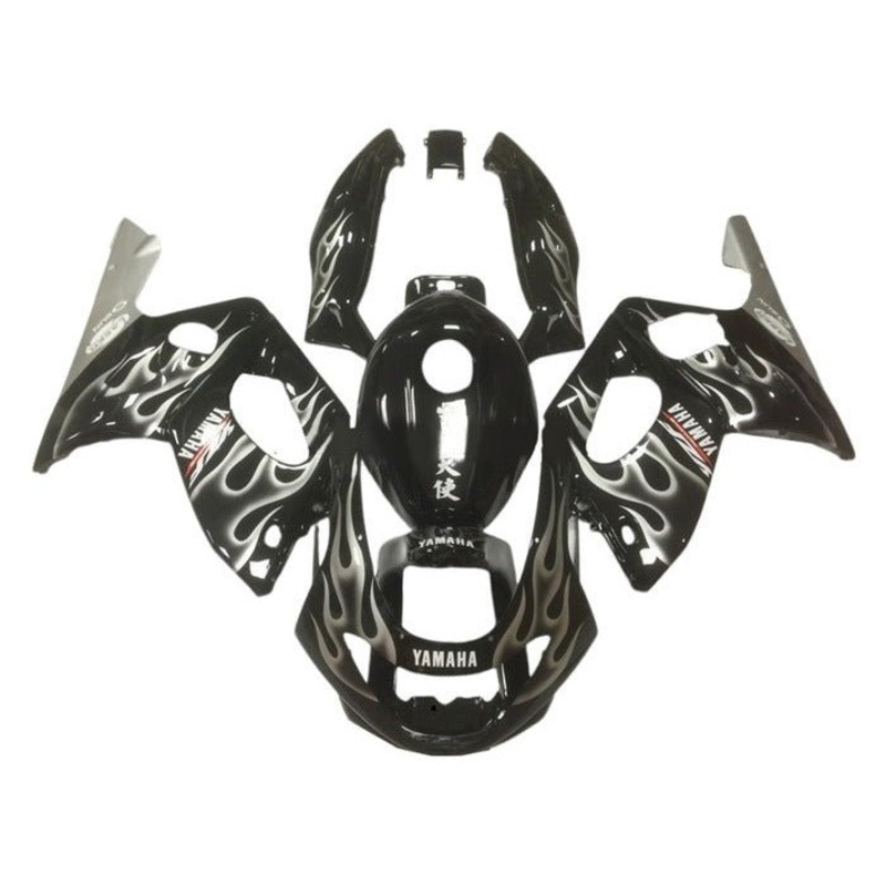 YAMAHA YZF600R (1998-2007) Black, White, Gray Flames Fairings Clear Windscreen: Free No Bolt Kit No Tank Cover