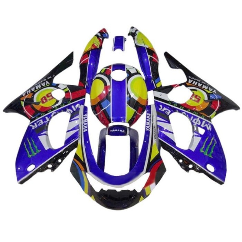 YAMAHA YZF600R (1998-2007) Blue, Multicolor, Monster Fairings Clear Windscreen: Free No Bolt Kit No Tank Cover