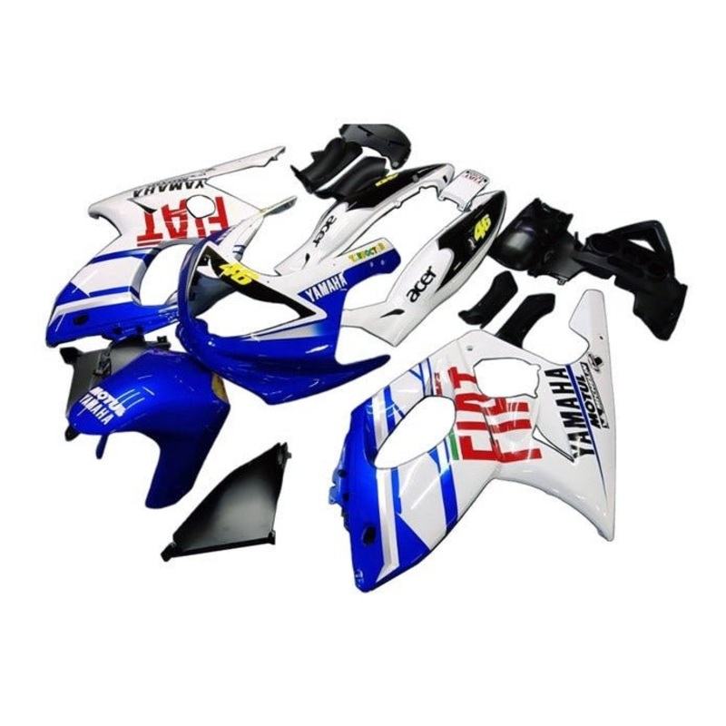 YAMAHA YZF600R (1998-2007) Blue, White Fiat Fairings Clear Windscreen: Free No Bolt Kit No Tank Cover