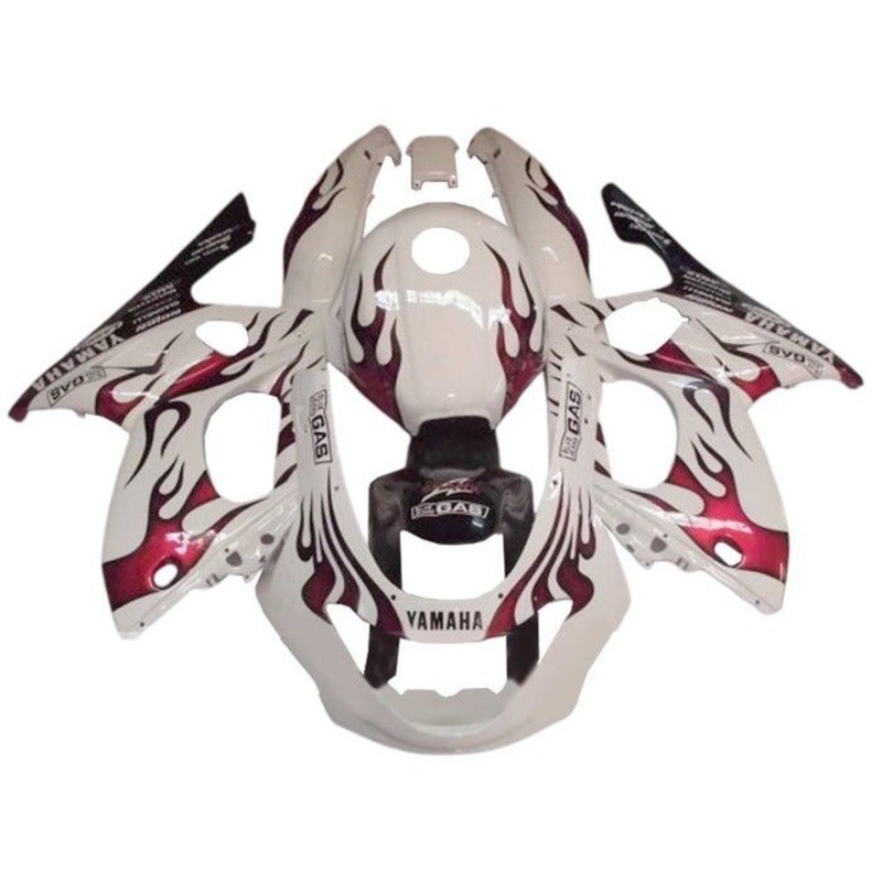 YAMAHA YZF600R (1998-2007) White, Dark Red Flames Fairings Clear Windscreen: Free No Bolt Kit No Tank Cover