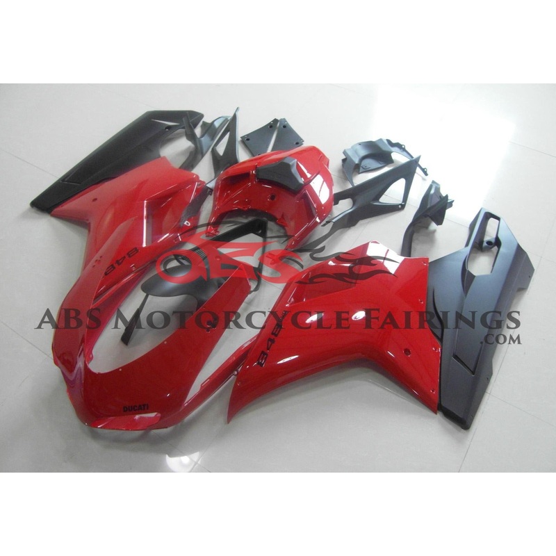 Ducati 1098 (2007-2012) Red, Matte Black Fairings Clear Windscreen: Free No Seat Cowl No Bolt Kit