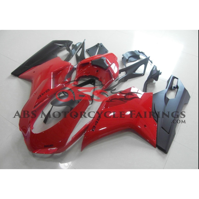Ducati 1198 (2007-2012) Red & Matte Black Fairings Clear Windscreen: Free No Seat Cowl No Bolt Kit