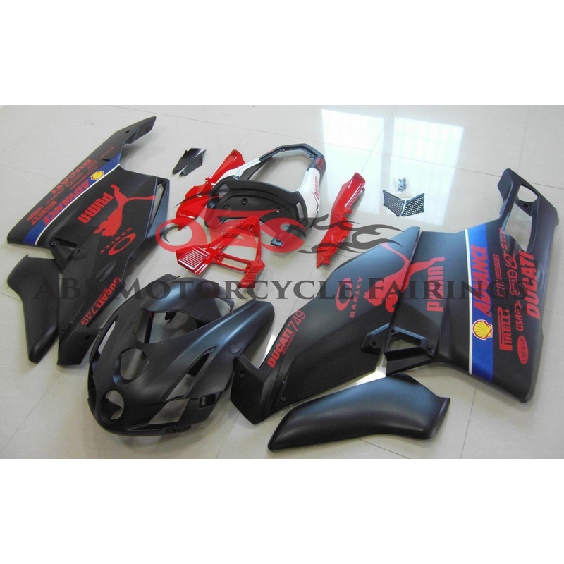 Ducati 749 (2003-2004) Matte Black & Red Puma Fairings Clear Windscreen: Free No Seat Cowl No Bolt Kit