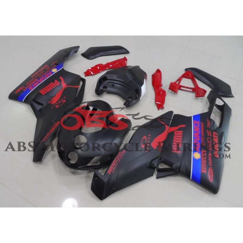 Ducati 749 (2005-2006) Matte Black & Red Puma Fairings Clear Windscreen: Free No Seat Cowl No Bolt Kit